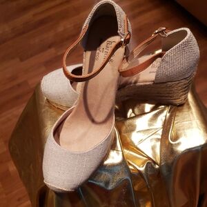 croft & barrow Beige Espadrille Wedge Sandals with Tan Ankle Strap